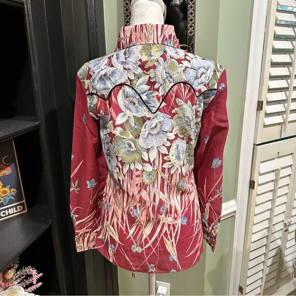 NOS USA Made Tem Tex Western Button Down Floral Rockabilly Snap Shirt Size 12 - Picture 6 of 10
